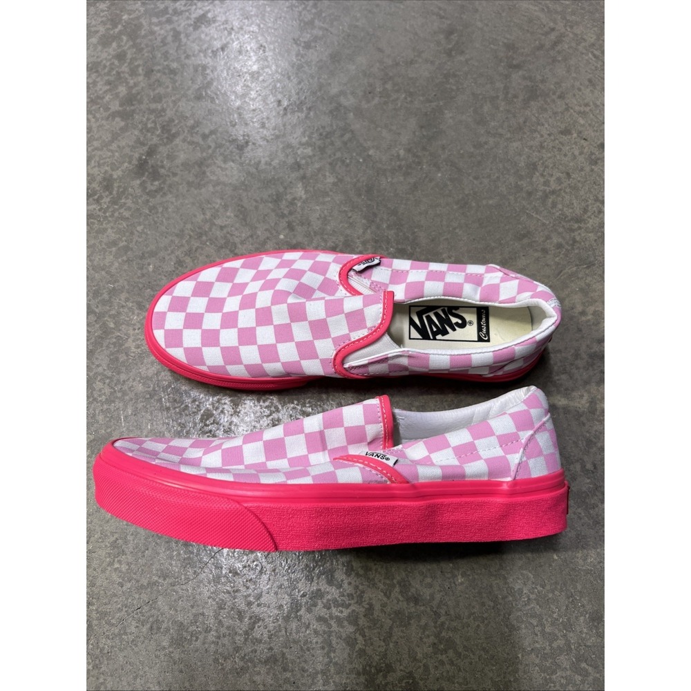 Vans Classic Slip On Shoes Custom Pink Checkered Mens Size 6.5 Womens 8 Rare